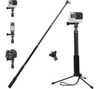 vvhooy extensible selfie stick con Universal Mini trípode y adaptador para cámara GoPro Hero 5/Xiaomi yi/Akaso/apeman/Campark/DBPOWER/fitfort deportes cámara de acción y más (37 cm)