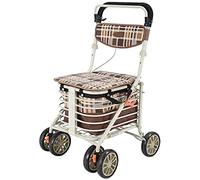 VVHUDA Andador Multifuncional para Ancianos, Los Ancianos Pueden Empujar y Sentarse, Carrito de Compras de Acero Pintado con Aerosol Plegable Ligero con Bolsa de Lona y Small Gift