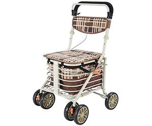 VVHUDA Andador Multifuncional para Ancianos, Los Ancianos Pueden Empujar y Sentarse, Carrito de Compras de Acero Pintado con Aerosol Plegable Ligero con Bolsa de Lona y Small Gift