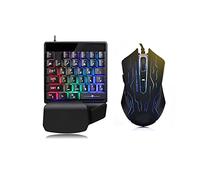 VVHUDA Juego de Mouse de Teclado mecánico para Juegos con una Sola Mano, 35 Teclas Retroiluminación de 7 Colores Esports Combo de Mouse de Teclado USB Universal con reposamuñecas ergonómico y diseño