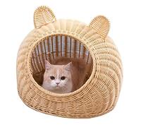 Vvikizy Cama para Gatos Linda Casa para Gatos Semicerrada Tejida a Mano para Todas Las Estaciones, Casa Interior Lavable para Mascotas (Beige)