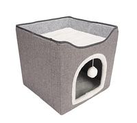 Vvikizy Casa Plegable para Gatos, Cama Cerrada para Gatos, Cama Cálida para Gatos con Bola de Felpa Rascadora para Interiores, Casa para Gatos Fácil de Montar, Diseño Bien Pensado, (Gris)