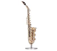 Vvikizy Saxofón en Miniatura con Soporte, Cobre Mini Saxofón Vintage Ornamentsmusical Instrument para Decoración del Hogar 17.3 X 4.5 X 4.5 Cm