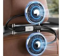 Vvnonix Ventilador de Coche de Doble Cabezal con LED y 2 Niveles, Giratorio 360°, USB Portátil, para Asiento Trasero de Coche, Camión o SUV, Ideal para Niños, Mascotas y Pasajeros