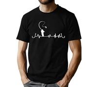 VVNTY Camiseta de pesca para hombre pescador latido del corazón camisa hombre divertido pescador impresión manga corta tops, negro1, XL