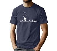 VVNTY Camiseta de pesca para hombre pescador latido del corazón camisa hombre divertido pescador impresión manga corta tops, azul oscuro1, XXL