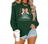 VVNTY Jersey navideño para mujer Merry and Bright, sudadera de manga larga, divertido jersey navideño, Grün2., XXL