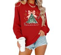 VVNTY Jersey navideño para mujer Merry and Bright, sudadera de manga larga, divertido jersey navideño, Rojo2, M