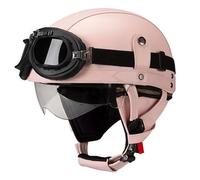 VVPEC Cascos Half-Helmet Cuero Casco Jet Vintage con Certificado ECEDOT, Casco Semi Cubierto para Motocicleta con Gafas, Moto De Estilo Retro, Casco Alemán De La Segunda Guerra Mundial(4,S=55~56cm)