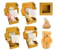 VVQWCY Oso pequeño, osito pequeño en caja, mini oso de peluche en caja con tarjeta inspiradora de ganchillo, oso pequeño abrazo, regalos positivos para graduación, cumpleaños, regreso a la escuela