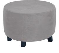 VVW&LIU Funda para otomana Redonda de Terciopelo auténtico, Funda Protectora para Taburete con Almacenamiento, Gris Claro, XL