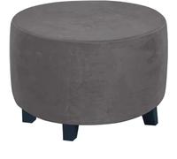 VVW&LIU Funda para otomana Redonda de Terciopelo auténtico, Funda Protectora para Taburete con Almacenamiento, Gris Oscuro, XL