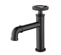 VVW&LIU Grifo de Lavabo de baño Negro Mate de latón de Estilo Industrial, Grifo de Agua fría para Lavabo de un Solo Orificio, H
