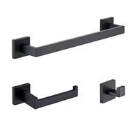 VVW&LIU Juego de Accesorios de baño de 3 Piezas, Negro Mate, Juego de Accesorios de baño montados en la Pared, Gancho para Bata de Acero Inoxidable, Papel higiénico, H