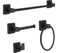 VVW&LIU Juego de Accesorios de baño de Acero Inoxidable Negro Mate de 4 Piezas con Barra para Toallas, Anilla, Ganchos y Soporte, Negro Mate