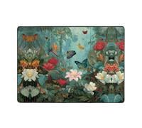 VVXBHGR Alfombra con estampado de flores en la selva tropical de 80 x 58 pulgadas, alfombra de área para sala de estar, oficina, mesa de café, cama, balcón, suave, esponjosa, absorbente de agua