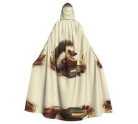 VVXBHGR Capa con capucha de Halloween para adultos, erizo, leyendo un libro, impresión cómoda y suave con ala grande, adecuada para fiestas de baile y reuniones