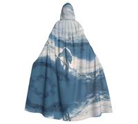 VVXBHGR Capa con capucha de zorro ártico de Halloween para adultos en las llanuras nevadas. Estampados cómodos y suaves con ala grande adecuada para fiestas de baile y reuniones