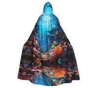 VVXBHGR Capa con capucha para adultos de Halloween con estampado de flora y fauna submarina, cómoda y suave con ala grande, adecuada para fiestas de baile y reuniones