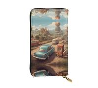 VVXBHGR Cartera larga de cuero con diseño de Cars in The Castle, cómodo y ligero, cierre de cremallera para guardar monedas y tarjetas de crédito.
