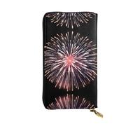 VVXBHGR Cartera larga de cuero con diseño de fuegos artificiales que florecen en el cielo nocturno, cierre de cremallera cómodo y ligero para guardar monedas y tarjetas de crédito.