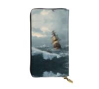 VVXBHGR Cartera larga de cuero con estampado A Ship in The Storm, cierre de cremallera cómodo y ligero para guardar monedas y tarjetas de crédito.