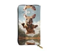 VVXBHGR Cartera larga de cuero con estampado de canguro que rebota, cómodo y ligero, cierre de cremallera para guardar monedas y tarjetas de crédito.