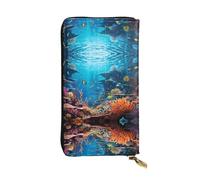 VVXBHGR Cartera larga de cuero con estampado de flora y fauna submarina, cómodo y ligero, cierre de cremallera para guardar monedas y tarjetas de crédito.
