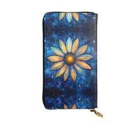 VVXBHGR Cartera larga de cuero con estampado de flores entre las estrellas, cierre de cremallera cómodo y ligero para guardar monedas y tarjetas de crédito.