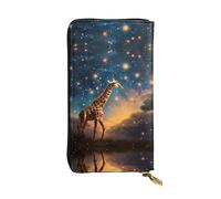 VVXBHGR Cartera larga de cuero con estampado de jirafa persiguiendo estrellas, cómodo y ligero, cierre de cremallera para guardar monedas y tarjetas de crédito.