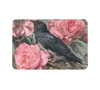 VVXBHGR Felpudo de 40,6 x 61 cm con estampado de The Raven in the Rose, absorbente de agua, antideslizante, para puertas delanteras, entradas y baños