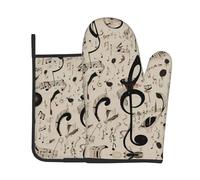 VVXBHGR Juego de dos piezas de dos piezas de guantes resistentes al calor y almohadillas aislantes de alta gama para hornear con notas musicales en blanco y negro