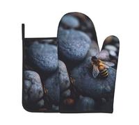 VVXBHGR Juego de dos piezas de guantes resistentes al calor de alta gama y almohadillas aislantes para hornear de abeja en una roca