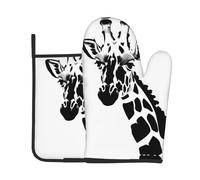 VVXBHGR Juego de dos piezas de guantes resistentes al calor y almohadillas aislantes de alta gama con estampado de jirafa en blanco y negro