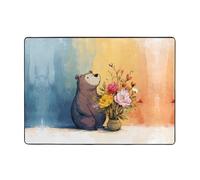 VVXBHGR Little Bear next to the bouquet Prints - Alfombra de área de 80 x 58 pulgadas para sala de estar, oficina, mesa de café, cama, balcón, suave, esponjosa, absorbente de agua, duradera