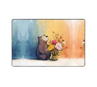 VVXBHGR Little Bear next to the bouquet Prints - Alfombra de tela de franela de 60 x 39 pulgadas para sala de estar, oficina, mesa de café, cama, balcón