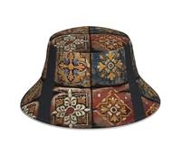 VVXBHGR Sombrero reflectante de doble cara con estampado de azulejos antiguos, plegable, para playa, camping, color negro