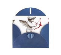 VVXBHGR Tarjeta de felicitación azul con diseño de cuadros en blanco y perlas, hermoso bloque de notas en blanco Cupido disparando en el amor