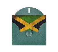 VVXBHGR - Tarjeta de felicitación de día festivo verde oscuro y perla, hermoso bloque de notas en blanco VVXBHGR, patrón de bandera de Jamaica antigua
