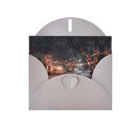 VVXBHGR - Tarjeta de felicitación en blanco con diseño de cuadros de Navidad y perlas en blanco con patrón de luces intermitentes en la nieve