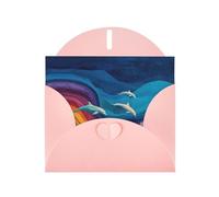 VVXBHGR - Tarjeta de felicitación en blanco con patrón de delfines y ondas arcoíris de perlas y hermoso bloque de notas en blanco