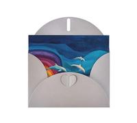 VVXBHGR - Tarjeta de felicitación en blanco y perlas en blanco con patrón de delfines y ondas arcoíris