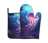 VVXBHGR Wandering Jellyfish Prints - Juego de dos piezas de guantes resistentes al calor de alta gama y almohadillas aislantes para cocinar