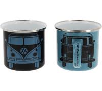 BRISA VW Collection - Volkswagen Juego de 2 tazas de esmalte para café té o cappuccino para camping T1 Bus (Negro/Azul)