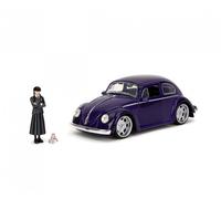 JadaVW Escarabajo 1972 de Miércoles Addams, Metálico, Escala 1:24 con la Figura de Miércoles y Cosa en el Parachoques, Adecuado a Partir de 8 años (253255076)