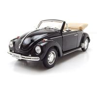 MODELO DE COCHE ESTÁTICO WELLY VOLKSWAGEN BEETLE ESCARABAJO CABRIO AZUL ABIER...
