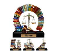 VWCSDSCS Figura legal personalizada 2D con diseño de vidriera plana, escalas de justicia y decoración de mazo con placa de nombre personalizada, adorno de escritorio, regalo para abogados, estudiantes