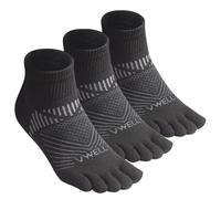VWELL COOLMAX - Calcetines deportivos de cinco dedos para hombres y mujeres, calcetines deportivos para correr (3 pares), Negro -, Large