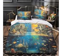 VWENOLRIX Castillo Submarino 3D Impresión Edredón Funda 3pz Microfibra hipoalergénica Escena de fantasía oceánica Funda de edredón 2 Fundas Antimanchas Adolescentes Adultos Double（200x200cm）