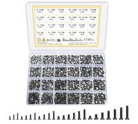 Vwoqiy 1240 Piezas Pequeños Tornillos para Gafas, Micro Tornillos de Reparación, MiniTornillos Avellanados de Cabeza Plana para Reparar Gafas, Relojes, Pequeña Electrónica(Negro 1240)